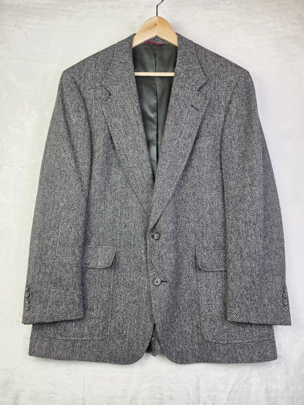 Vintage Hart Schaffner Marx for‎ Foley's Gray Herringbone Wool Blazer Sport Coat
